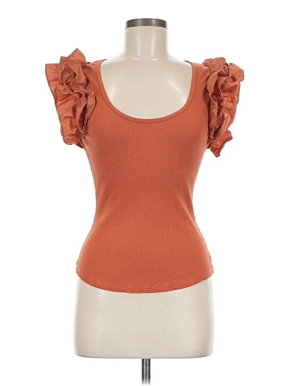 Ulla Johnson Rust Ruffle Sleeve Ribbed Tank